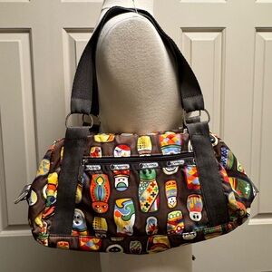 Y2K Lesportsac Brown Shoulder Bag in Multicolor Matryoshka (Russian Doll) Print